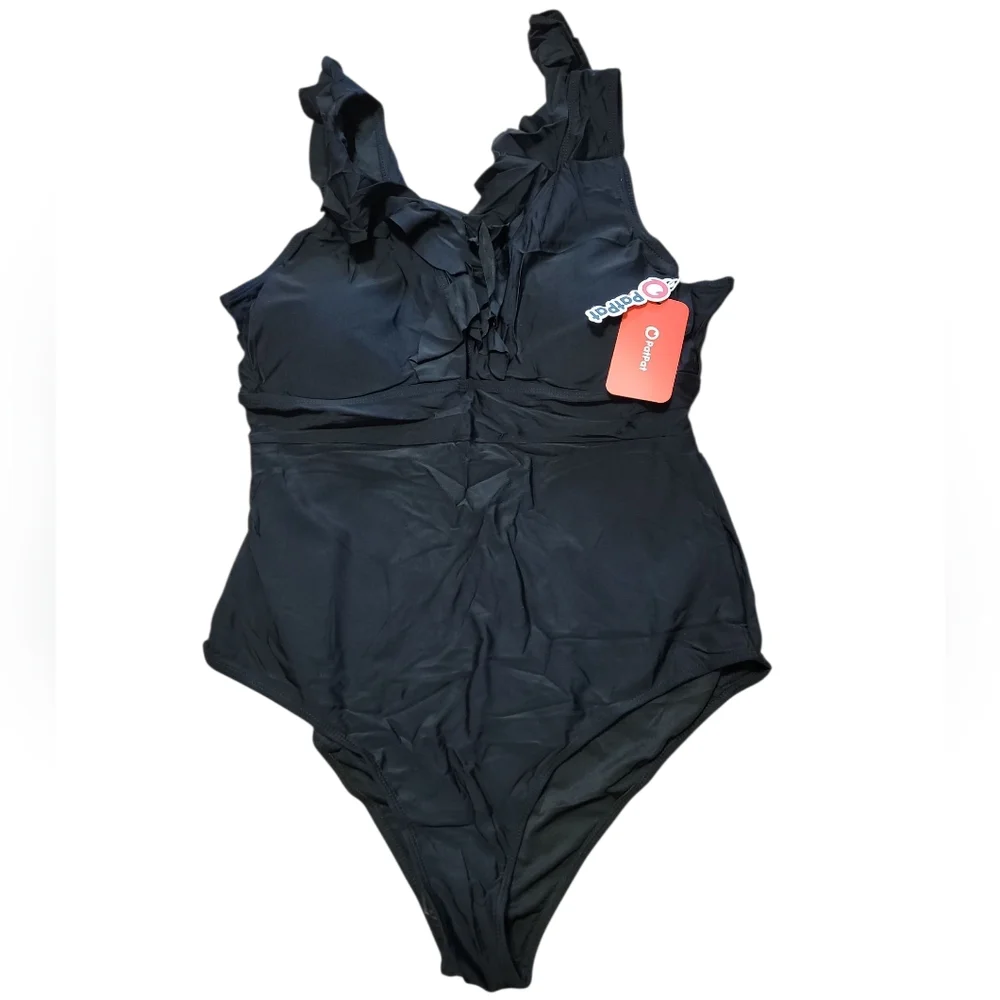 PatPat Elegant Black Ruffled Women's Swimsuit One‎ Piece Size Large New Beach